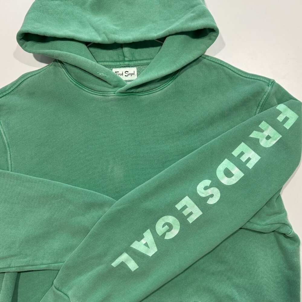 Fred Segal Mens Logo Print Pullover Hoodie Heavyweight Cotton Size XL Green